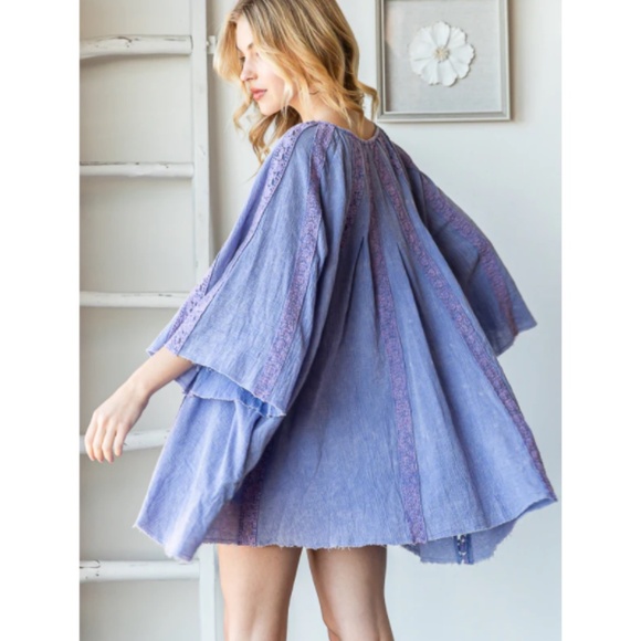 "The Lila" Periwinkle Lace Bell Sleeve Tunic Top - Picture 3 of 4